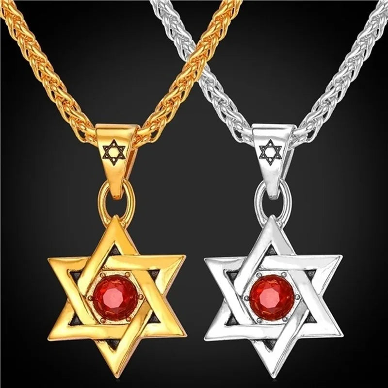 Classic Punk Mysterious Style David Star Pendant Gold Plated Chain Necklace Men and Women Amulet Jewelry