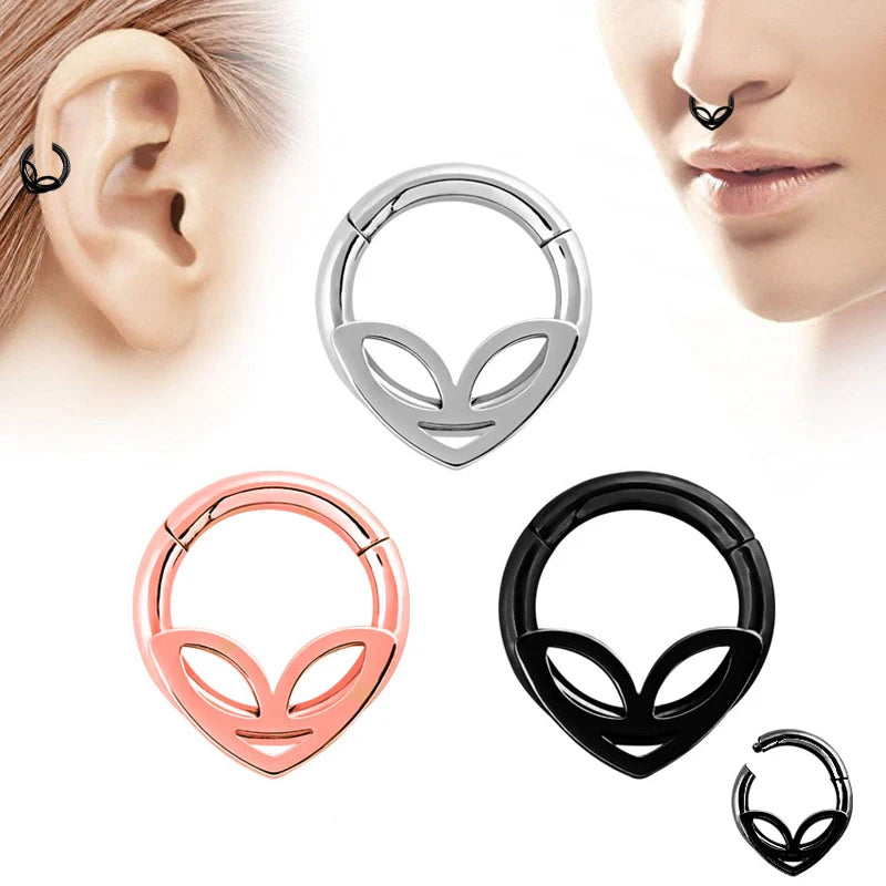 Mixed Style Double Layers Steel Clicker Segment Nose Hoop Rings Hinged Ear Helix Septum Piercing Unisex Body Jewelry Nostril Man