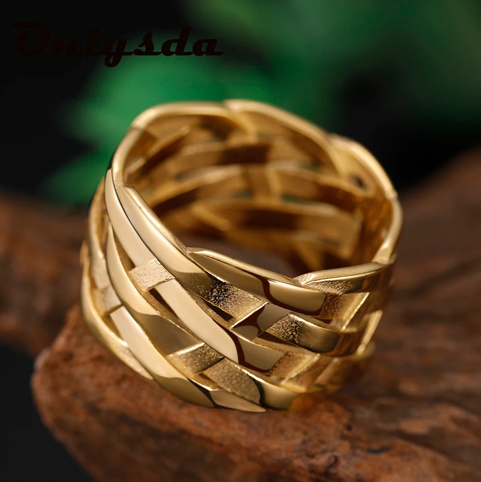 Onlysda Vintage Weave Viking Symbols Stainless Steel Mens Women Rings Simple for Girl Boyfriend Jewelry Creativity Party Gift