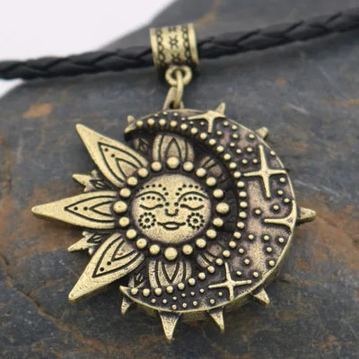 Solar celestial pendant Sun Moon Star mandala Lotus flower ladies necklace amulet geometric religious viking Wicca Witchcraf