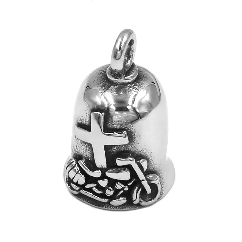 Motorbike Cross Bell Pendant Stainless Steel Jewelry Punk Motorcycle Biker Bell Pendant SWP0603A (Has steel ball, no bell ring)