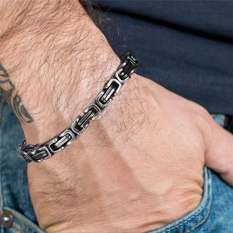 MKENDN Mens vintage 5-10mm Stainless Steel Byzantine Curb Cuban Link Chain Bracelets for Men Unisex HIp-HOP Wrist Jewelry Gifts