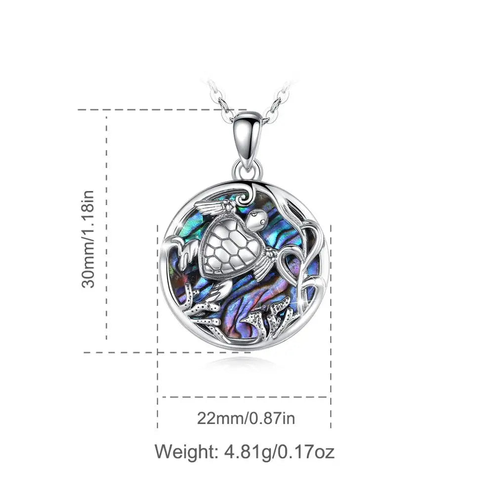 Eudora 925 Sterling Silver Ocean sea turtle Pendant Necklace with Mother of silver animal Blue colorful fine Jewelry for women