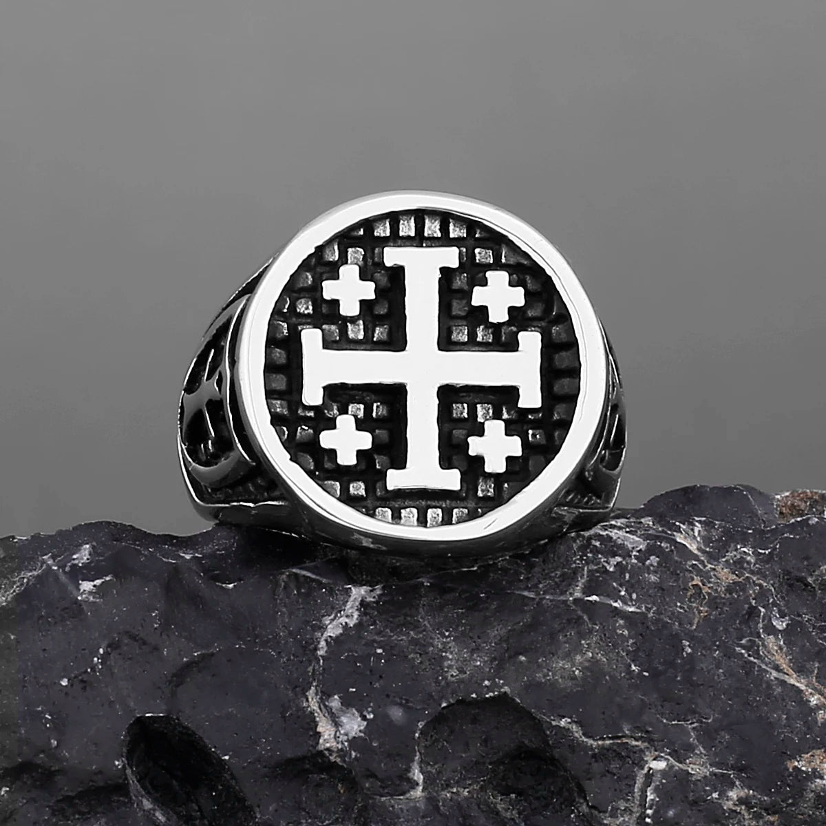 Jerusalem Cross Religion Stainless Steel Mens Rings Simple Retro for Male Boyfriend Biker Jewelry Creativity Gift Wholesale