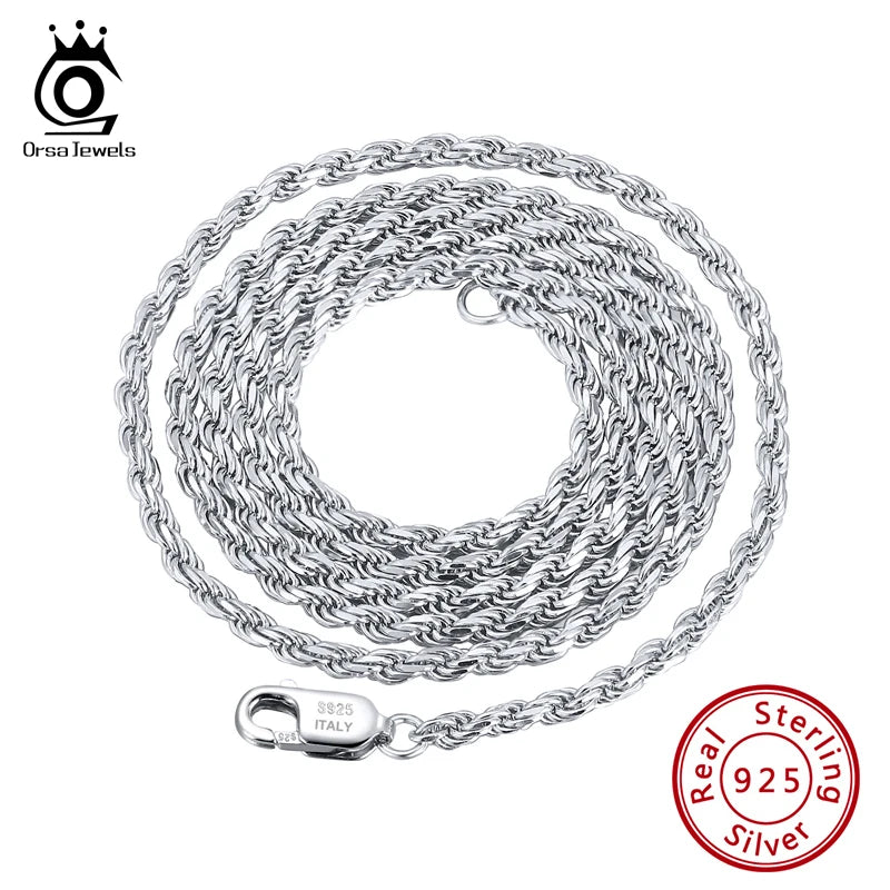 ORSA JEWELS Italian 1 /2 / 3mm Rope Chain Necklace Sterling Silver 925 Rhodium Plated Neck Chain Lobster Clasp 16-24 inches SC29