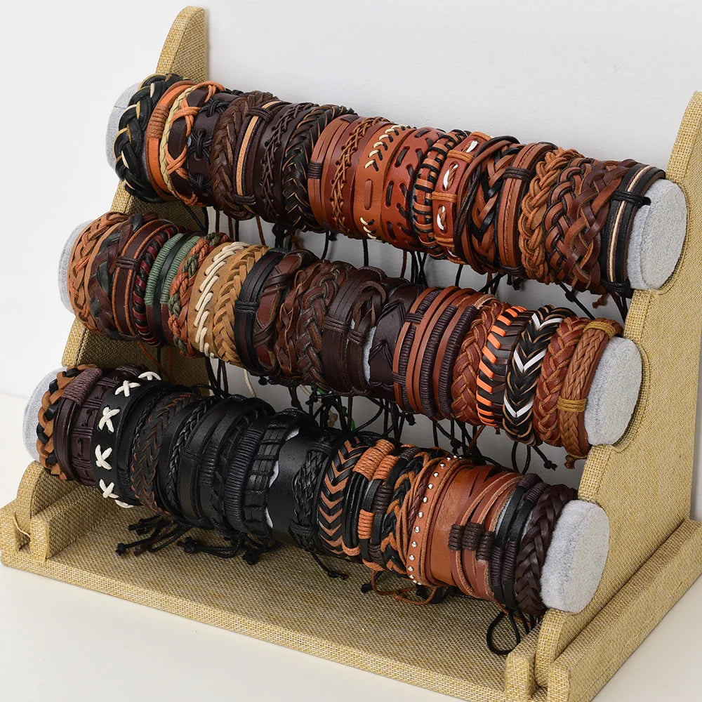 Wholesale Bulk 36PCS/Lot Leather Cuff Bracelets For Men's Women's Jewelry Party Gifts Mix Styles Size Adjustable