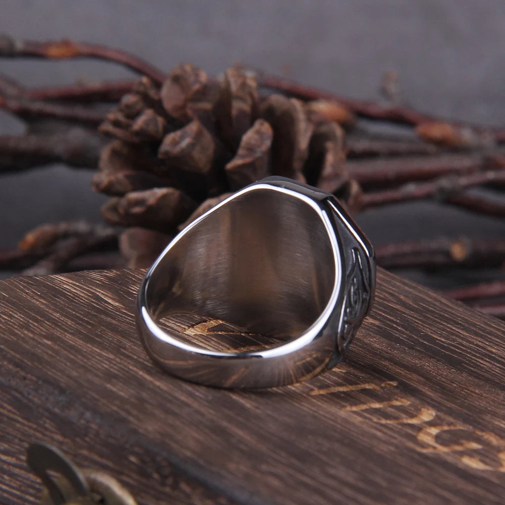 Venta al por mayor, anillo de motociclista con hacha de Perun eslavo, joyería de acero inoxidable, anillo de motociclista con hacha de Perun eslavo clásico punk para hombres