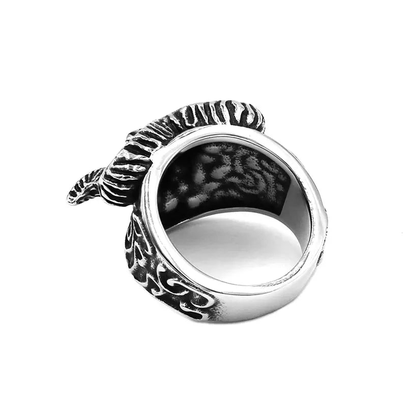 Classic Satan Ram Goat Head Ring Stainless Steel Viking Norse Animal Sheep Biker Mens Jewelry Wholesale SWR0973A