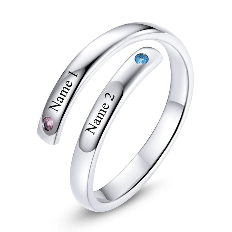 BISAER Custom Personalized Name Ring 100% 925 Sterling Silver Ring For Women Engraved Adjustable Finger Ring Best Gift ECR747