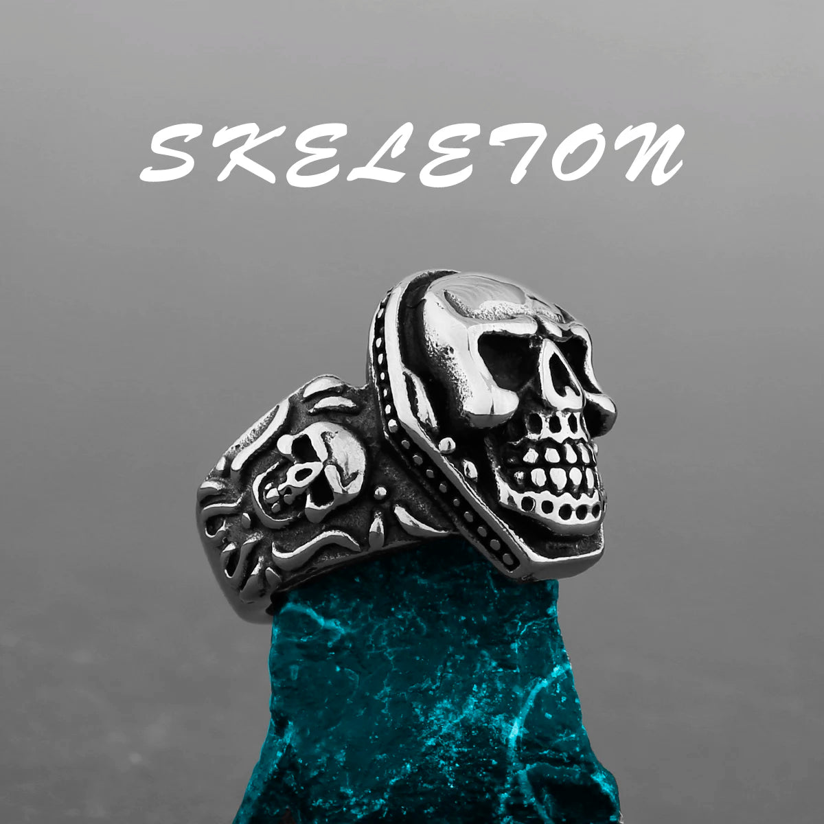 Skeleton Punk Men's Ring Rock Motorcycle Stainless Steel Ring Titanium Steel Casting Creative Gift Wholesale