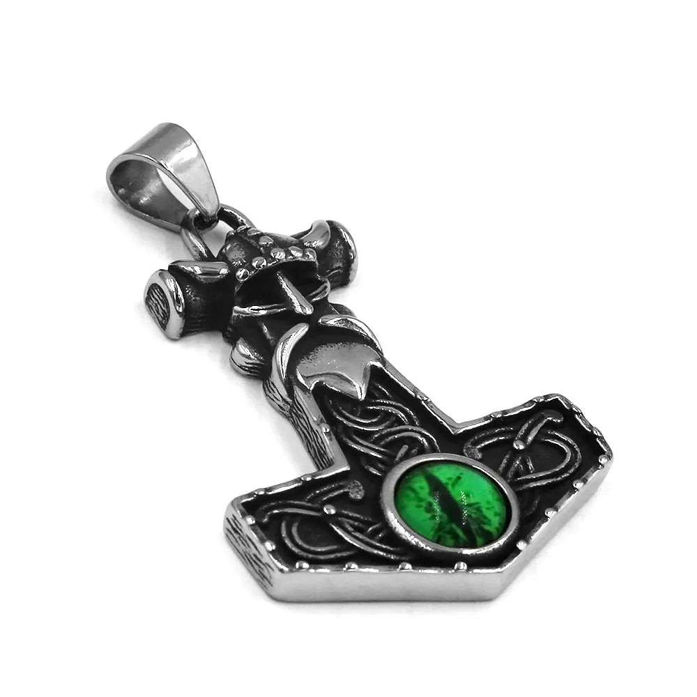 Fashion Norse Viking Axe Pendant Colorful Stone Odin Thor Hammer Stainless Steel Jewelry Celtic Knot Biker Mens Pendant SWP0618A