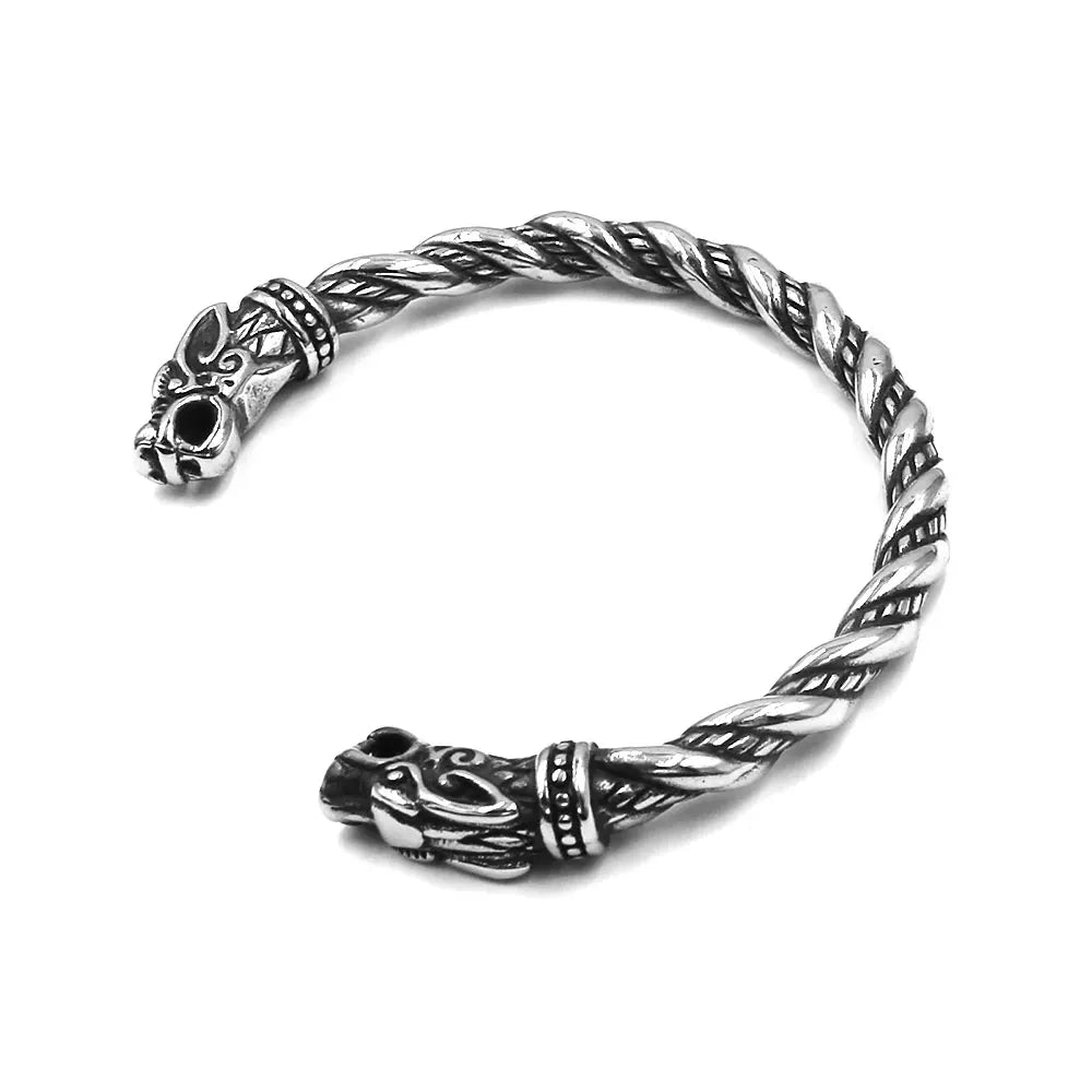 Norse Viking Wolf Cuff Bracelet Stainless Steel Jewelry Fashion Punk Animal Biker Men Bangle Gift SJB0385A