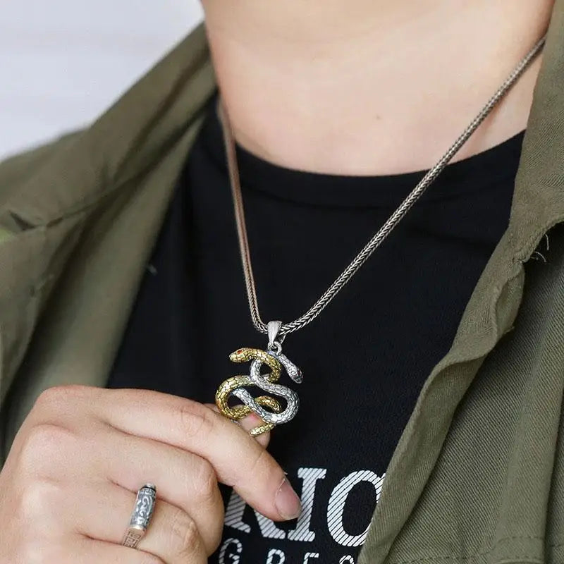 Collier avec pendentif en forme de serpent à deux têtes, style punk rétro, pour homme et femme, mode rock, hip-hop, cyclisme, fête, bijoux nordiques, cadeau