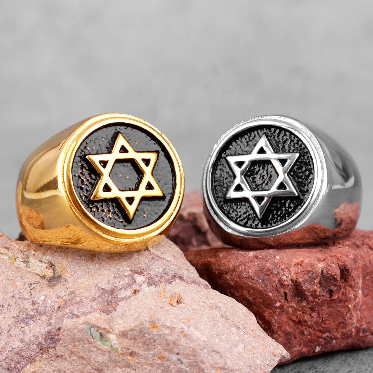 Judaism Hexagram Star of David Stainless Steel Mens Rings Punk Hip Hop for Male Boy Biker Jewelry Creativity Gift Wholesale