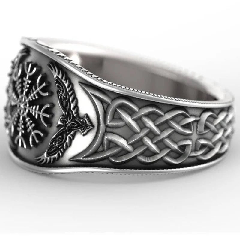 Nordic mythology Viking Celtic compass retro graffiti plated ring man