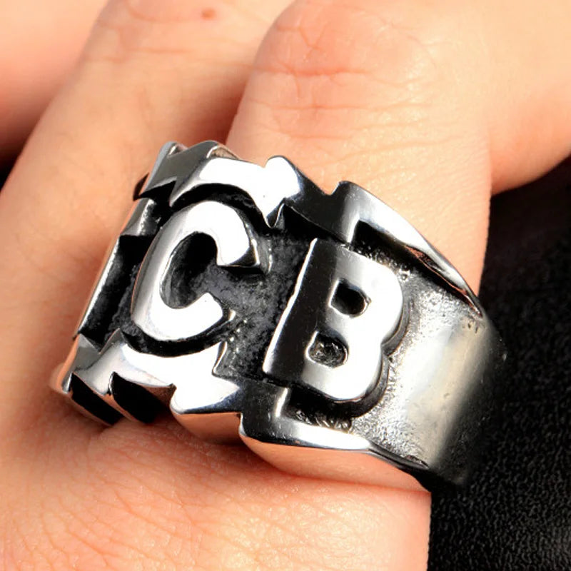 Mens Heavy Metal TCB Ring Stainless Steel Biker Ring Cool Take Care of Business Ring Fashion Male Punk Jewelry Party Best Gift