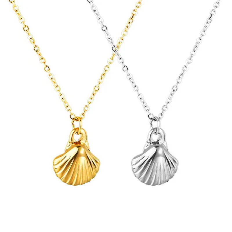 New Trendy Dainty Stainless Steel Sea Shell Pendant Necklace for Women Ladies Jewelry Gold Color Metal Charms Necklace Gift 2021