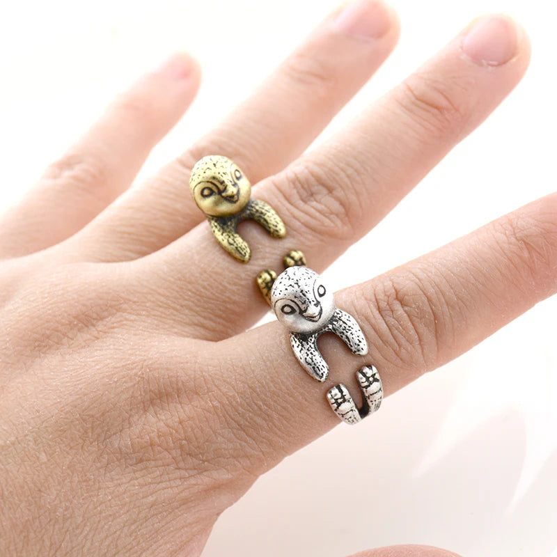 New Fashion Vintage Silver Plated Punk Penguin Couple Rings For Women Gothic Cute Animals Ring Men Anel Boho Jewelry Love Gift