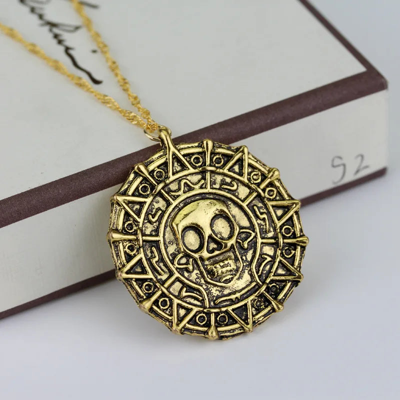 Caribbean Pirates Aztec Gold Color Coin Necklace