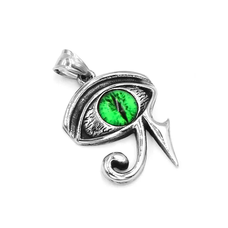 Egyptian Eye of Horus Ra Udjat Talisman Pendant Stainless Steel Illuminati Pyramid Green Stone Eye Biker Men Pendant SWP0549A