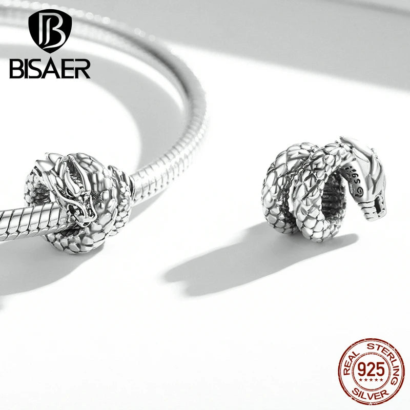 BISAER 925 Charms de dragón vintage de plata esterlina 2024 Cuentas de animales del zodíaco chino para mujeres Pulseras DIY Collares Joyería fina