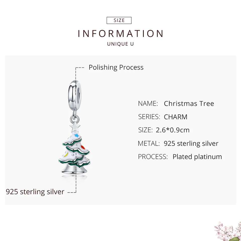 Silver 925 Jewelry Christmas Tree with Snow Pendant Charm fit Original Women Bracelet Festival Collection Jewelry SCC1356 - Madeinsea©