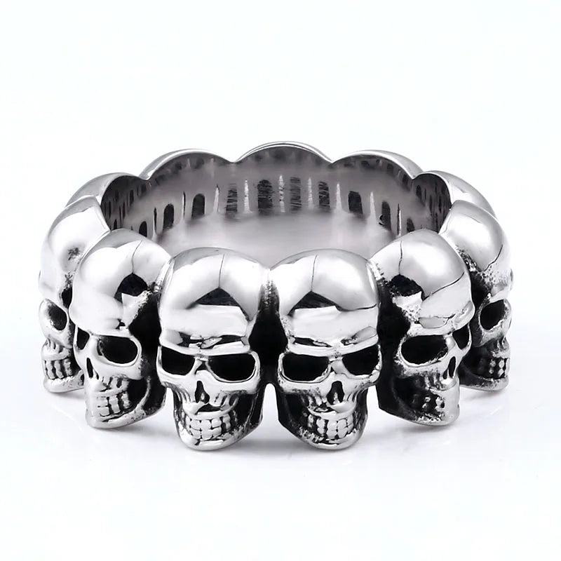 Stainless Steel Skull Row Ring