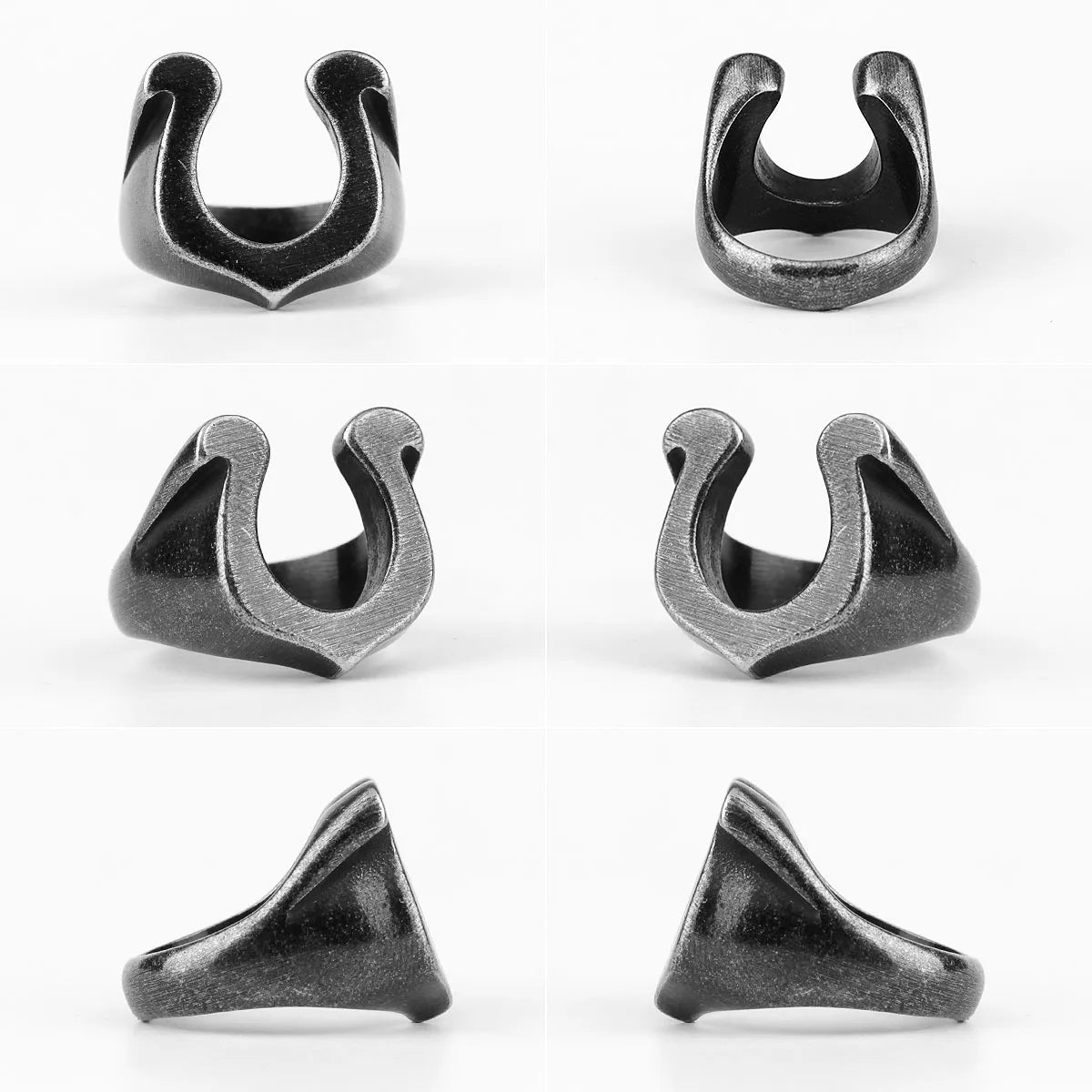 Horseshoe U-shaped Star Black Stainless Steel Mens Rings Punk Hip Hop for Male Boyfriend Biker Jewelry Creativity Gift Wholesale