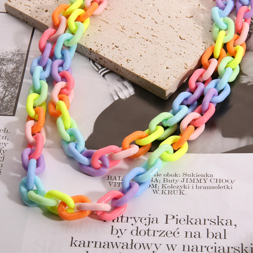 2021 Wholesale Fashion Acrylic Rainbow Link Chain Necklace Jewelry Making Chains Double Layer Necklace For Women Girl Trendy