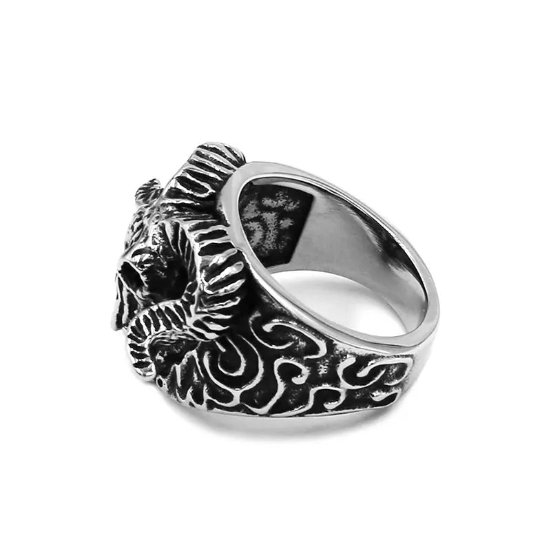 Classic Satan Ram Goat Head Ring Stainless Steel Viking Norse Animal Sheep Biker Mens Jewelry Wholesale SWR0973A