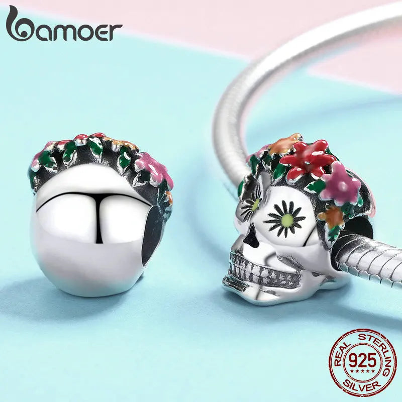 bamoer 925 Sterling Silver Halloween Skull Man Ghost Haunted House Charm for Original Luxury Brand Female DIY Jewelry SCC1617