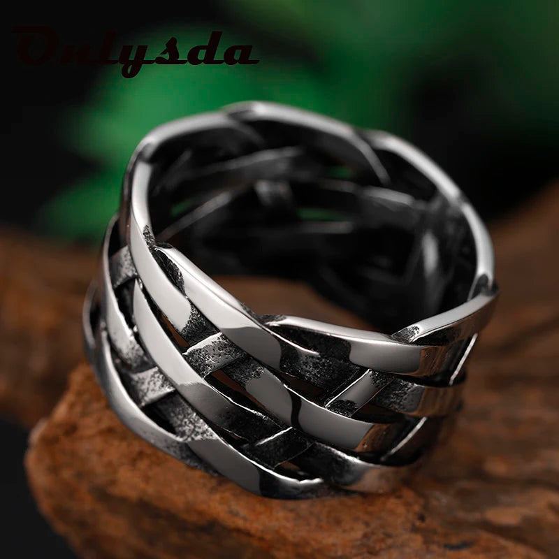 Onlysda Vintage Weave Viking Symbols Stainless Steel Mens Women Rings Simple for Girl Boyfriend Jewelry Creativity Party Gift