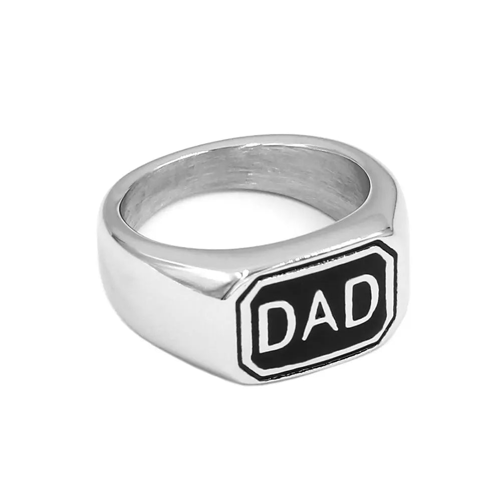 Klassischer Papa-Ring aus Edelstahl, Gravur „DAD“, Biker-Herrenringe, Geschenk zum Vatertag, SWR1002A