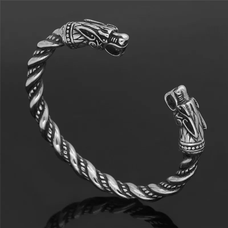 MKENDN Vintage Cuff Bracelets Men Stainless Steel Nordic Viking Norse Gold Plated Dragon Bangle Vikings Pulseras Jewelry Bangles