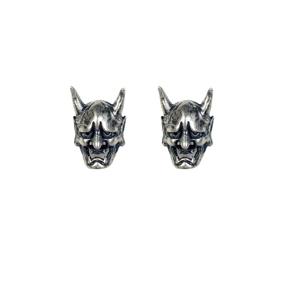 MKENDN Punk Style 925 Sterling Silver Skeleton Prajna Stud Earrings For Men and Women Gothic Street Pop Hip Hop Ear Jewelry