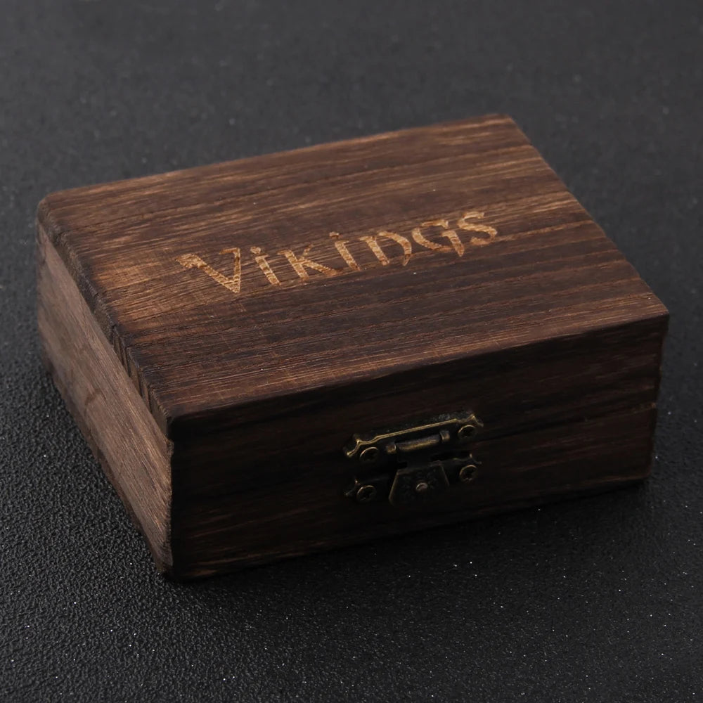 24 unids/lote de abalorios de runas vikingas de acero inoxidable (con caja de madera)