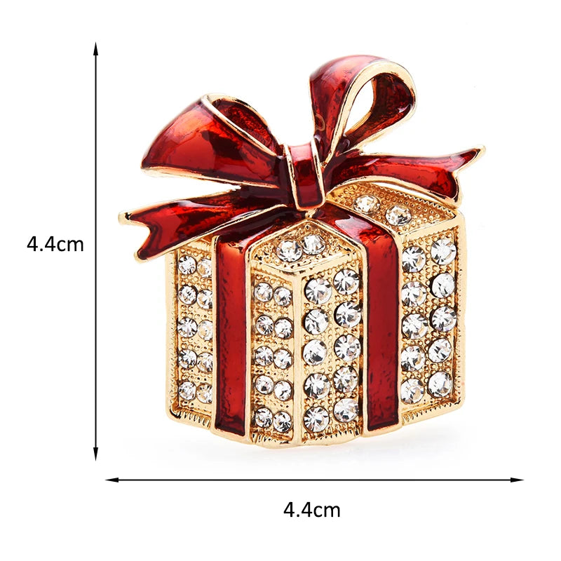 Wuli&baby Rhinestone Enamel Gift Box Brooches For Women Men Red Green Bowknot Box Casual Party Brooch Pin Gifts