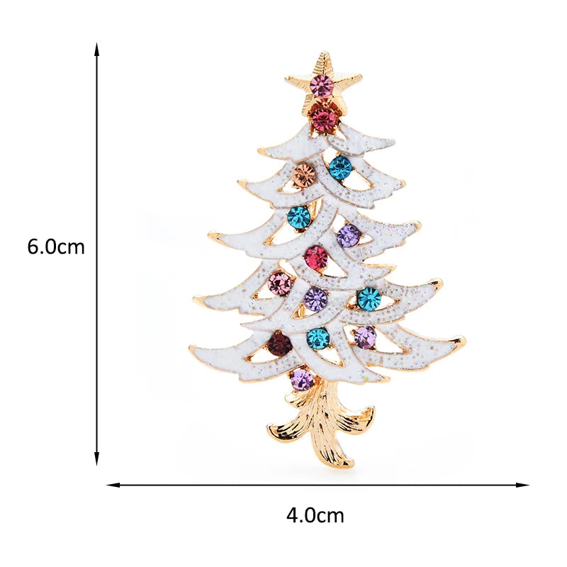 Wuli&baby White Enamel Christmas Tree Brooches For Women Men Multicolor Rhinestone Tree New Year Brooch Pin Jewelry Gifts