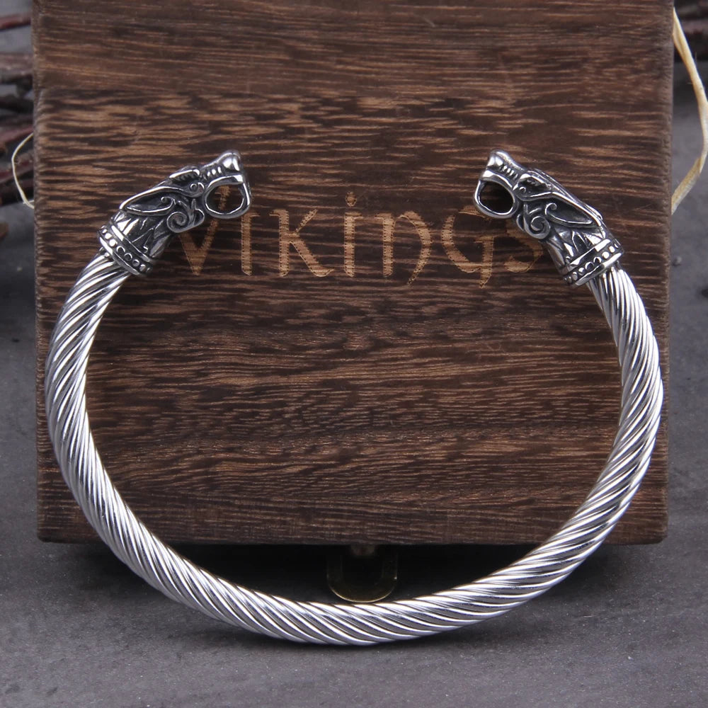 Bracelet en acier inoxydable avec dragon nordique viking pour homme avec boîte en bois viking