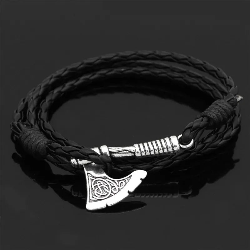 Men's Viking Celtic Wolf Raven Axe Bracelet Odin Symbol scandinavian Rune Charm Leather Rope Bracelet Male Norse Amulet Jewelry