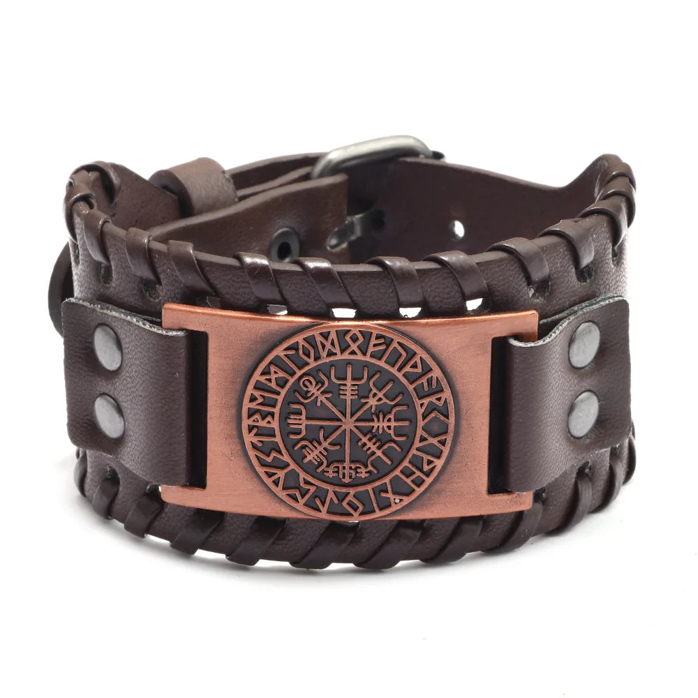 Breites Retro-Lederarmband mit Piratenkompass für Männer, keltisches Wikinger-Kompassarmband, Schmuck, männliche Accessoires, Geschenke für den Freund