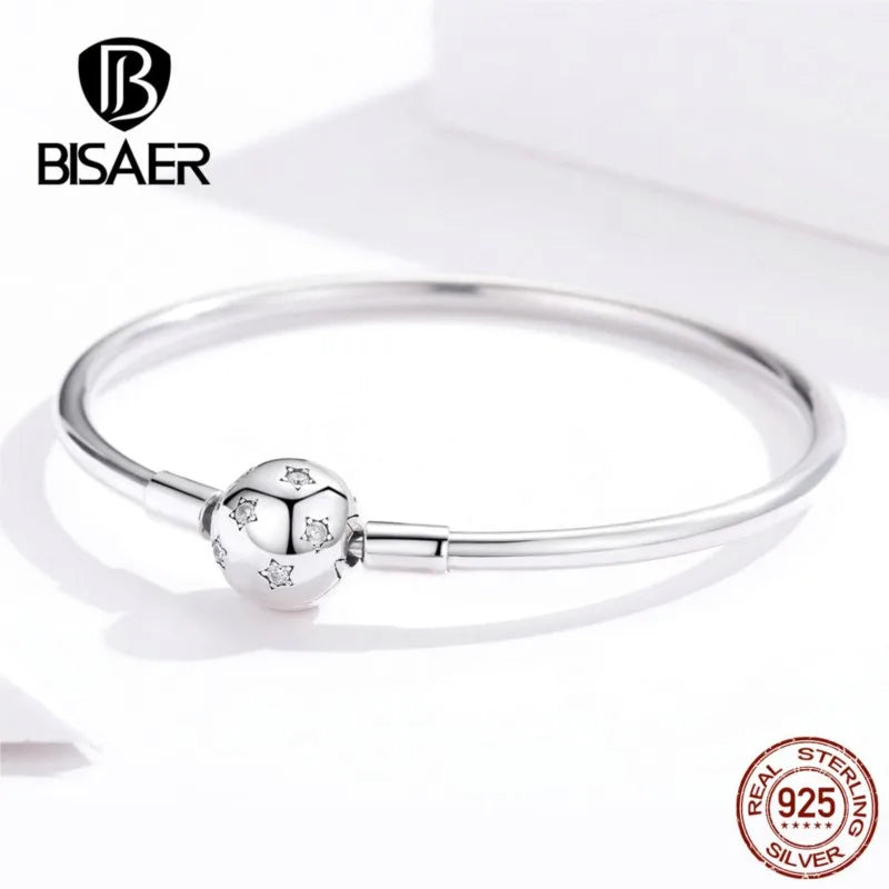 BISAER 925 Sterling Silver Star Round Shape Clasp Bracelets Fit Original Charm Bracelet & Bangle For Women Luxury Fine Jewelry