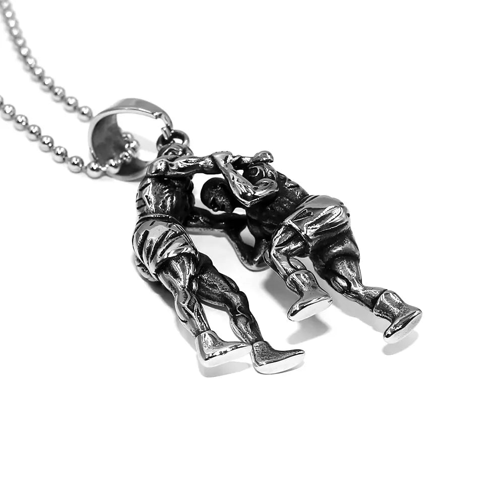 Personality Sport Wrestling Pendant Necklace Stainless Steel Jewelry Punk Hip Hop Mens Pendant SWP0626A