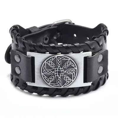 Odin Raven Charm Rune Vegvisir Leather Bracelet Men Punk Slavic Bangle Male Wristband Viking Bracelet Mens Jewelry