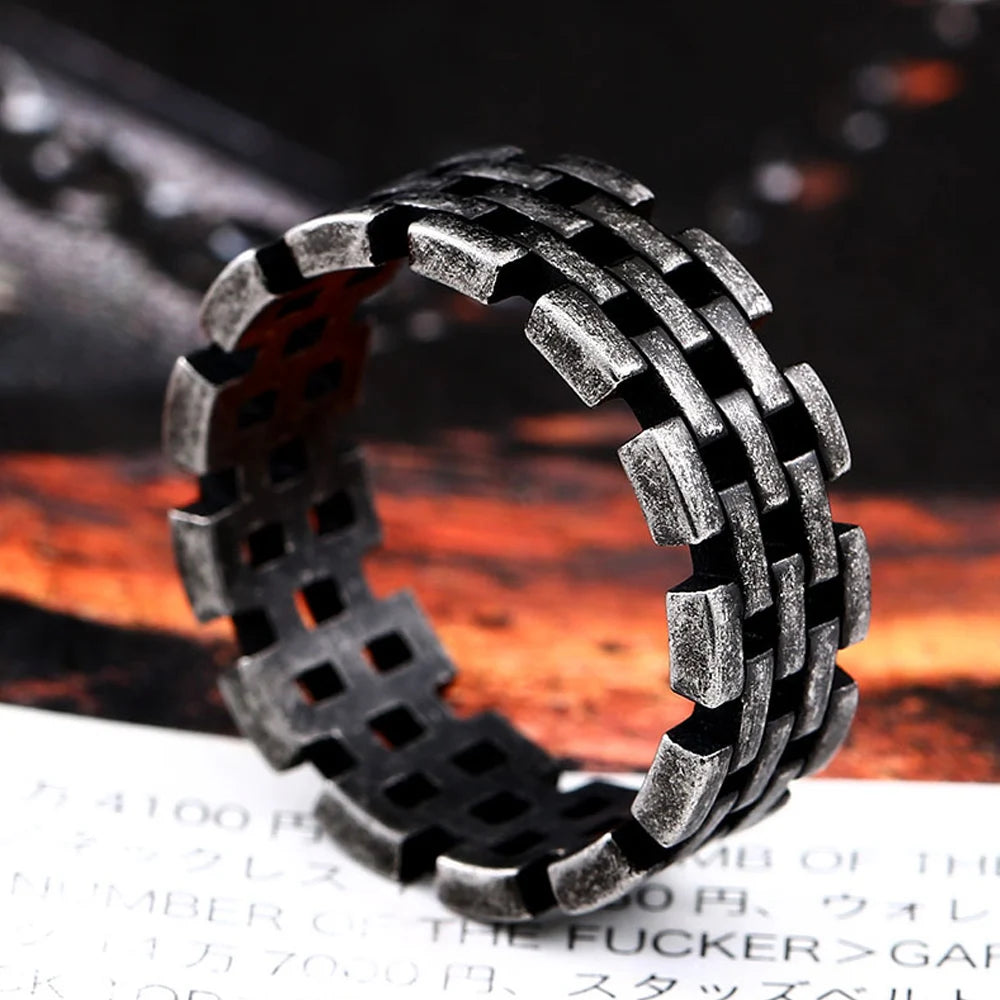 Creative Stainless Steel Black/Steel Hollow Chain Ring For Men Women Punk Simple Couple Ring Boyfriend Girlfriend Jewelry Gift