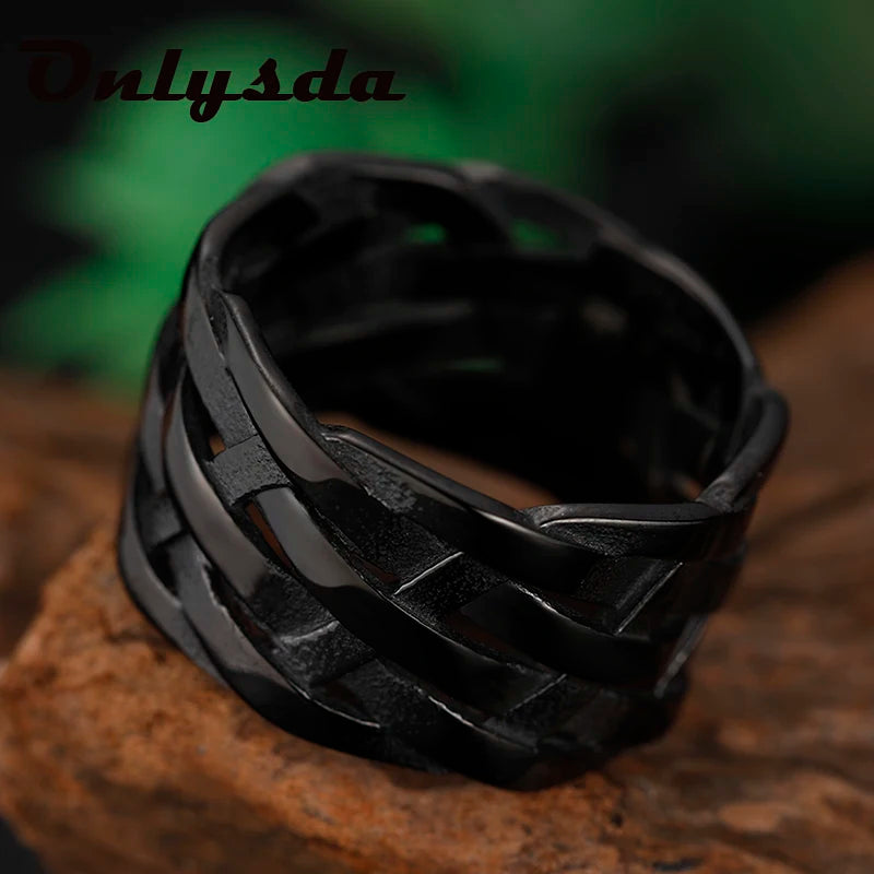 Onlysda Vintage Weave Viking Symbols Stainless Steel Mens Women Rings Simple for Girl Boyfriend Jewelry Creativity Party Gift