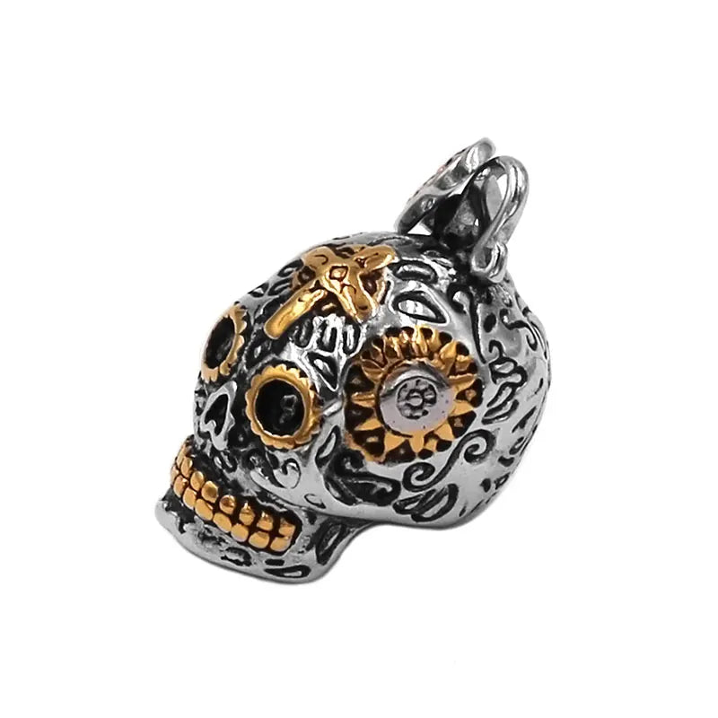 Gold Virgin Mary Cross Kapala Skull Biker Pendant Stainless Steel Necklace Mens Jewelry SWP0524A