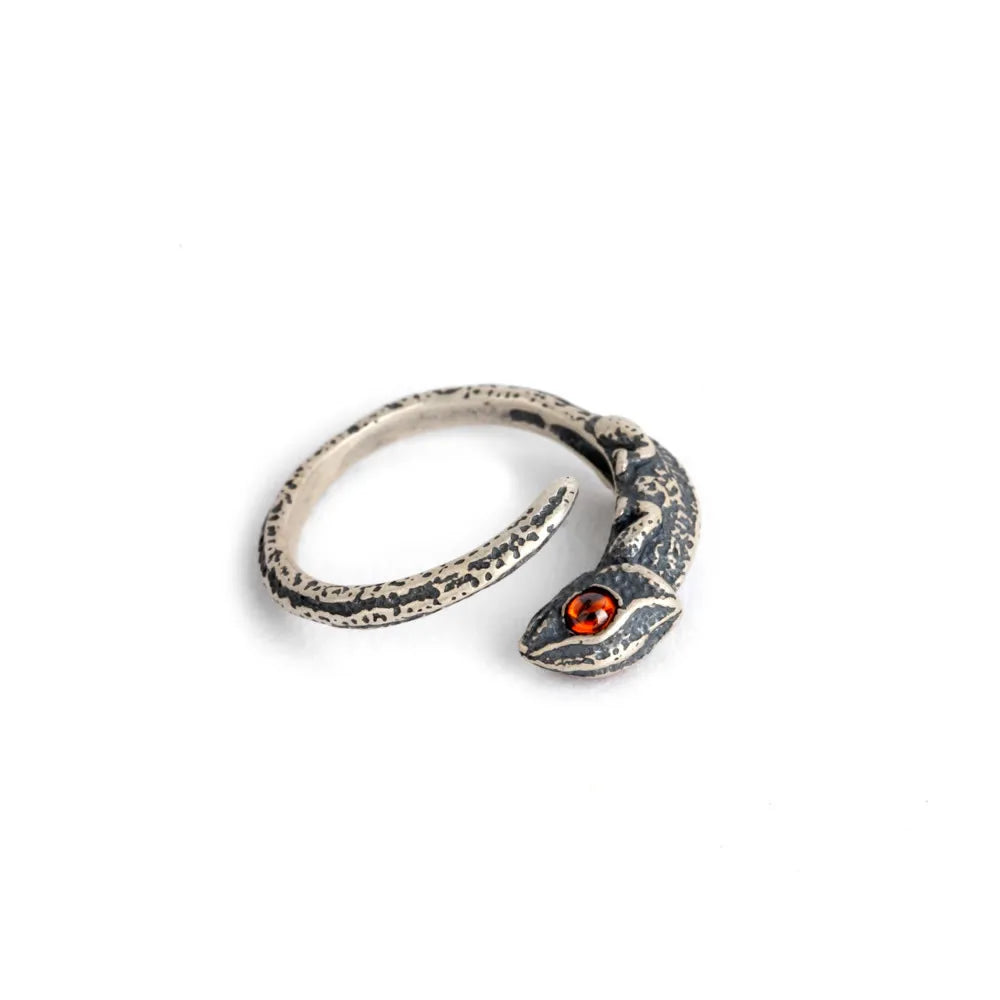 MKENDN Vintage 100% 925 Sterling Silver Chameleon Ring With Red Eyes For Men and Women Gothic Street Hip Hop Punk Jewelry