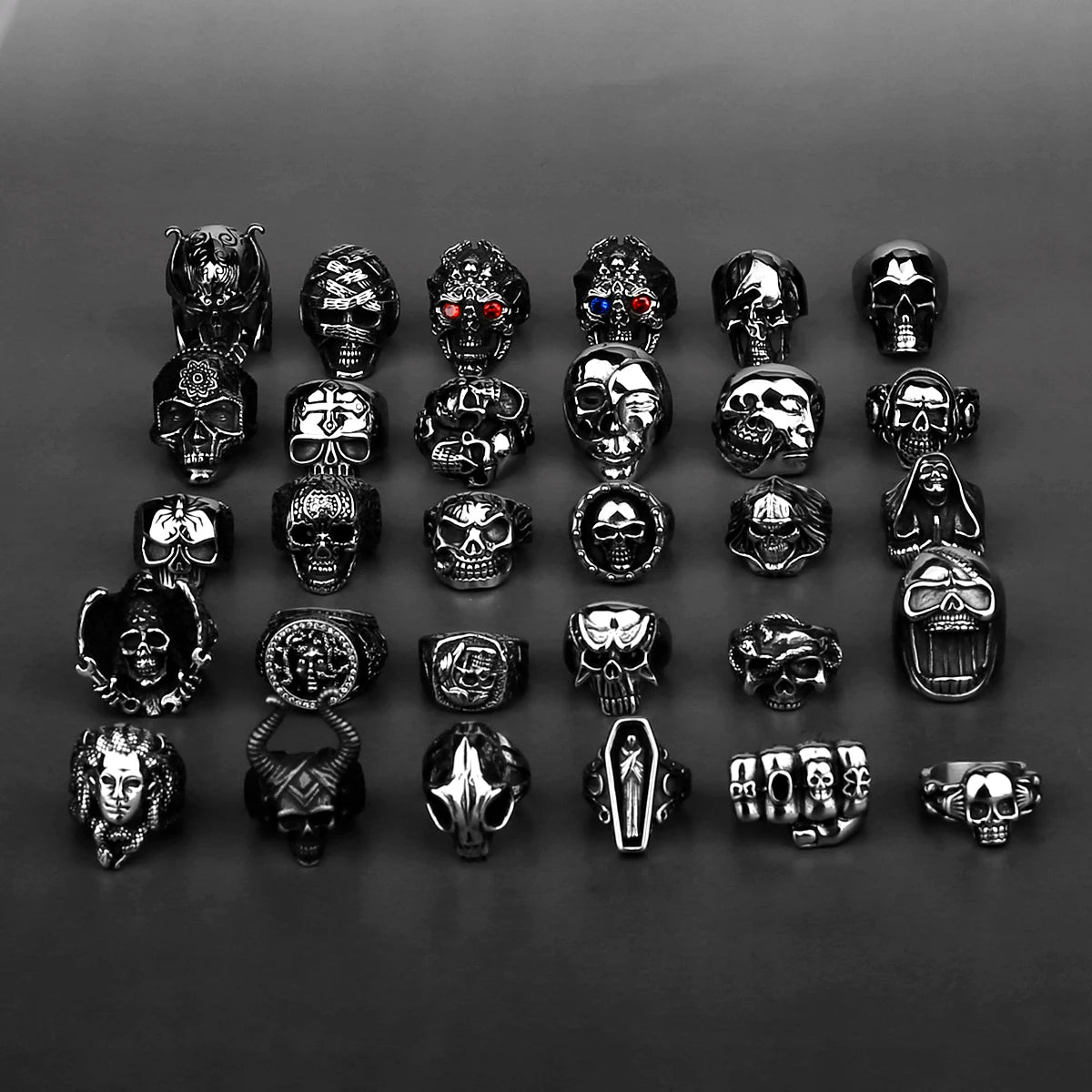 Skeleton Punk Men's Ring Rock Motorcycle Stainless Steel Ring Titanium Steel Casting Creative Gift Wholesale