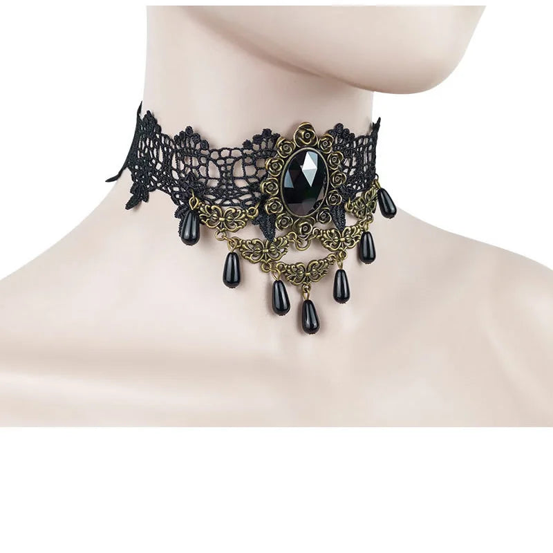 2023 Gothic Jewelry Red Bat Halloween Necklace Lace Choker Necklace for Women Nightmare Before Christmas Black Layered Necklace